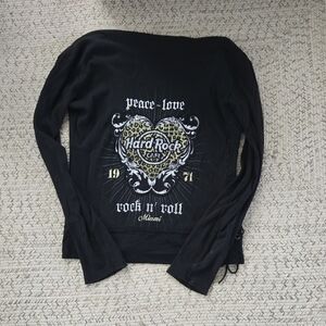 Hard Rock Cafe Miami Black Graphic Leopard Print Long Sleeve Zip Up Hoodie